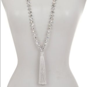 Zacasha light gray beads and tassel necklace